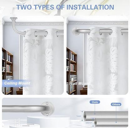 Silver Wrap Around Curtain Rods 28 to 48 Inch:Blackout Heavy duty Adjustable Window Curtain Rod for Bedroom,Industrial Darkening Curved French Metal Single Drapery Rods Easy Install,Nickel