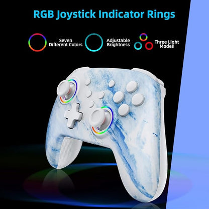 NexiGo Wireless Controller (No Deadzone) for Switch 2 and Switch, Extra Controllers for Nintendo Switch Controllers, Bluetooth Switch Controller, Turbo and LED Light (White & Blue)