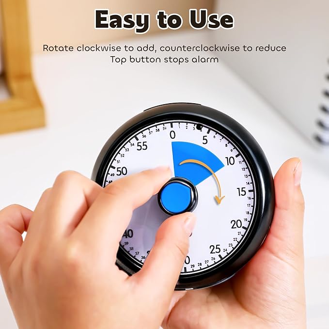 Visual Timer for Kids 60-Minute - Silent Analog Countdown Time Timer with Optional Alarm, Focus Tool for ADHD & Autism, Time Management for Homework, Chores, Office, Kitchen, Teaching & Study Routines