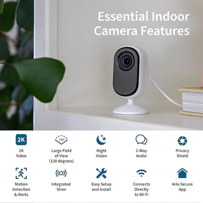 Arlo Essential Security Camera 2K | Indoor Only| 2nd Gen | Baby Monitor & Pet Camera | Wireless with Spotlight, 2-Way Audio, Color Night Vision, Live Stream, Motion Activation, White, 2 Cameras