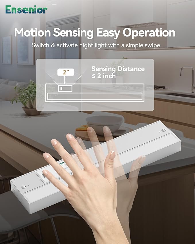 Ensenior 32 Inch Hand Wave Motion Sensor LED Under Cabinet Lighting with Hardwired or Plug-in Installation, Dimmable Under Counter Lights with 2.4G Wireless Control for Kitchen, 5CCT, 120V, 18W 1100LM