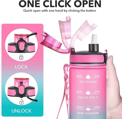 Enerbone Water Bottle, Leakproof BPA & Toxic Free, Motivational Water Bottle with Times to Drink and Straw, Fitness Sports Water Bottle with Strap for Office, Gym, Outdoor Sports