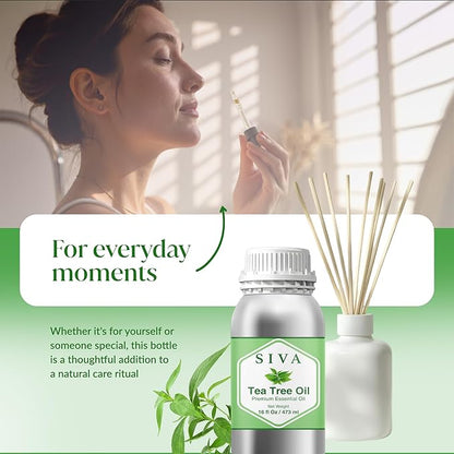Siva Tea Tree Essential Oil - 16 Fl Oz – 100% Natural Tea Tree Oil - for Diffuser, Face, Skin Care, Aromatherapy, Hair Care, Scalp and Body Massage