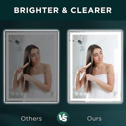 LED Bathroom Mirror 24"x 32" with Stepless Dimmable Wall Mirrors with Anti-Fog, Dimmable CRI>90, Vanity Mirror with 3 Color Modes, Shatter-Proof, Memory Bathroom Mirror with LED Lights