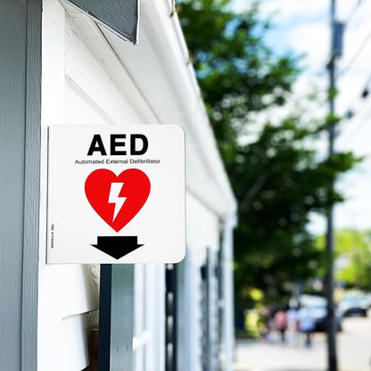 T&R AED Sign, Automated External Defibrillator with Down Arrow - 4 Pack - 6 x 6 Inches Acrylic, 2 pre-drilled holes, Includes Matching Screws, Use for Office/Business