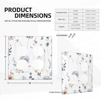 Wildflowers Plant Leaves Floral Berry Outlet Covers 2 Gang Double Duplex Decorative Light Switch Covers Electrical Wallplates Socket Faceplate for Bed Room Living Room Decor