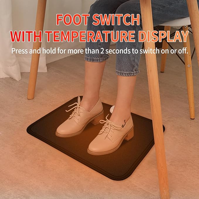 Electric Heated Floor Mats - AC 110V Foot Heater, Heated Foot Warmer Mat Under Desk for Office and Home (Black)