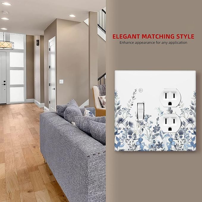 Wallplates Light Blue Watercolor Leaves Plant With Floral 1 Toggle 1 Duplex Switch Plate Electrical GFCI Faceplate Decorative Light Switch Covers for Bedroom Bathroom Decor