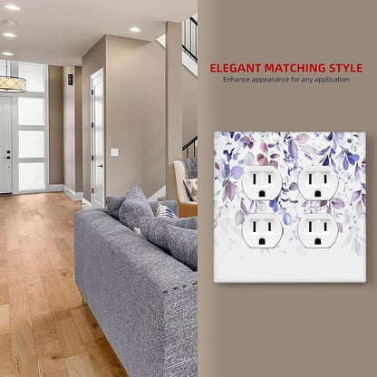 Purple Eucalyptus Watercolor Floral Rustic Leaf Outlet Covers 2 Gang Double Duplex Decorative Light Switch Covers Electrical Wallplates Socket Faceplate for Farmhouse Home Decor