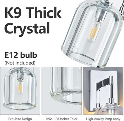 Modern Crystal Wall Sconces Set of Two Indoor Chrome Wall Lamp Vanity Wall Lighting for Bathroom Bedroom Living Room Stair（2Pack）