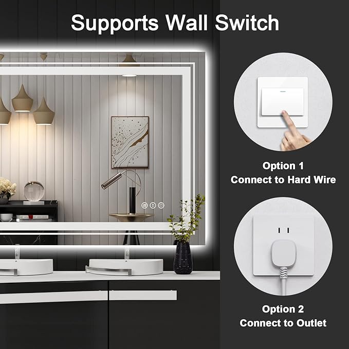 LED Bathroom Mirror, 72"X36" with Front and Backlit, Anti-Fog, Large Bathroom Vanity Mirror for Wall, Memory Function, Stepless Dimmable, Tempered Glass (Horizontal/Vertical)