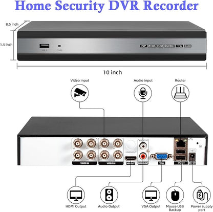8CH DVR Recorder for Home Security Camera System, 6 in 1 DVR for Security Camera/AHD/TVI/CVI/CVBS/IP Surveillance, with 500GB Hard Drive, Max to 16TB, Mobile APP & PC Remote