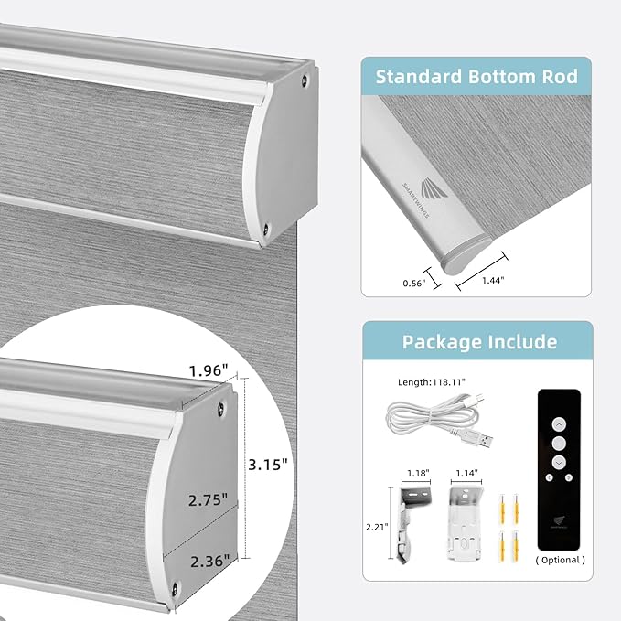 SmartWings Motorized Smart Blinds for Windows in Light Filtering, Electric Remote Roller Shades Compatible with Alexa/Google Home/Homekit, Custom Up to 110”W x 148”H, 5% Openness PVC Free Silver