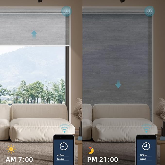 SmartWings Motorized Smart Blinds for Windows in Light Filtering, Electric Remote Roller Shades Compatible with Alexa/Google Home/Homekit, Custom Up to 110”W x 148”H, 5% Openness PVC Free Silver