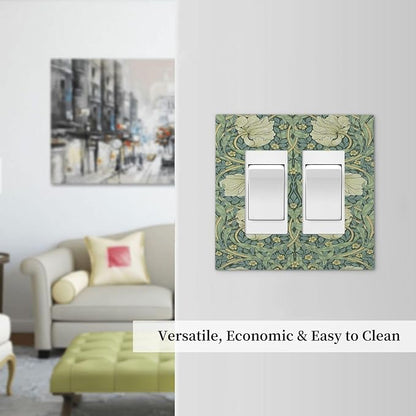 Decorative Outlet Covers Vintage Floral Plant Sage Green William Morris 2 Gang Double GFCI Rocker Electrical Wall Panels Light Switch Cover Plate for Bedroom Home Decor