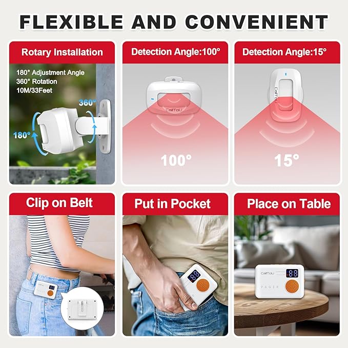 CallToU Bed Alarm for Elderly Adults Wireless Motion Sensor Alarm for Seniors Indoor Motion Detector for Dementia Caregiver Alarm&Fall Prevention System with Vibrate Digital Display Low Battery Remind