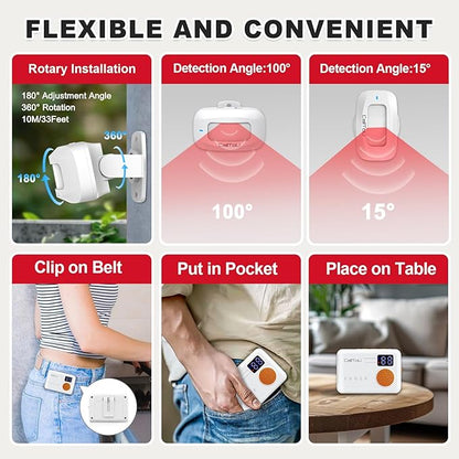 CallToU Bed Alarm for Elderly Adults Wireless Motion Sensor Alarm for Seniors Indoor Motion Detector for Dementia Caregiver Alarm&Fall Prevention System with Vibrate Digital Display Low Battery Remind