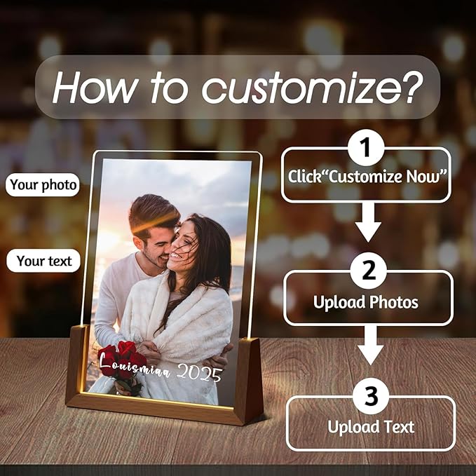 LOUISMIAA Customized Picture Frames with Night Light,Decorative Plaque Anniversary Birthday Mother’s Day Father’s Day Valentine’s Personalized Gifts for Boyfriend Girlfriend Couple Same Day Shipping