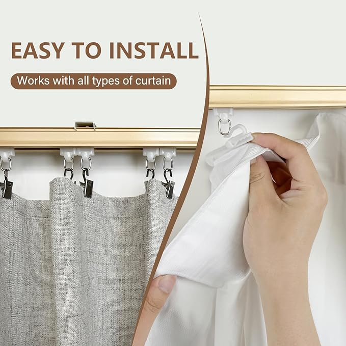 Ceiling Curtain Track Ceiling and Wall Mounted Heavy-Duty Curtains Rails Room Divider Curtains Shower RV Tracks Ceiling Sliding Curtain Rods With Clips, Gold 18ft.