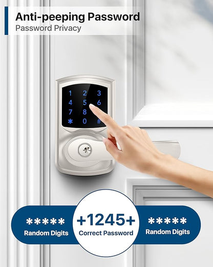 HIDALIFE Keyless Entry Door Lock, Keypad Door-Lock with Handle, Touchscreen, Auto-Locking, Anti-peep Password, Easy to Install for Front Doors, Home, Office, Satin Nickel 2 Pack