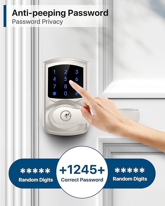 HIDALIFE Keyless Entry Door Lock, Electronic Keypad Door-Lock with Handle, Touchscreen, Auto-Locking, Anti-peep Password, Easy to Install for Front Door, Home, Office, Satin Nickel