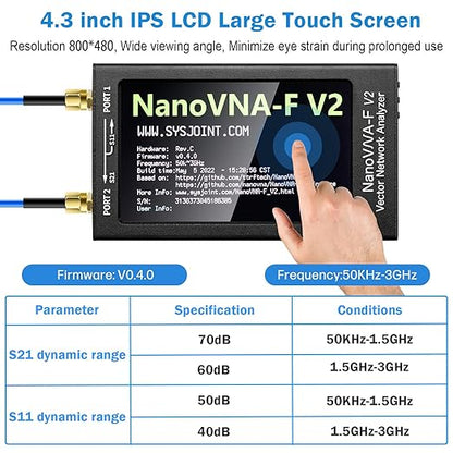 AURSINC Upgraded NanoVNA-F V2 Vector Network Analyzer 50KHz-3GHz HF VHF UHF VNA Antenna Analyzer, 4.3inch Touchscreen, 5000mAh Battery, Measuring S-Parameters, SWR, Phase Delay, Smith Chart