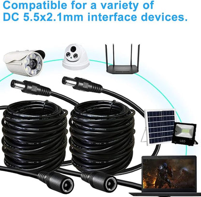 2-Pack 33ft DC Power Extension Cable 5.5mm x 2.1mm 12v DC Extension Cord for Security Camera CCTV IP Surveillance,LED Strip,Power Supply Adapter 5V 9V 24V 12 Volt Male to Female Plug Extender Wire