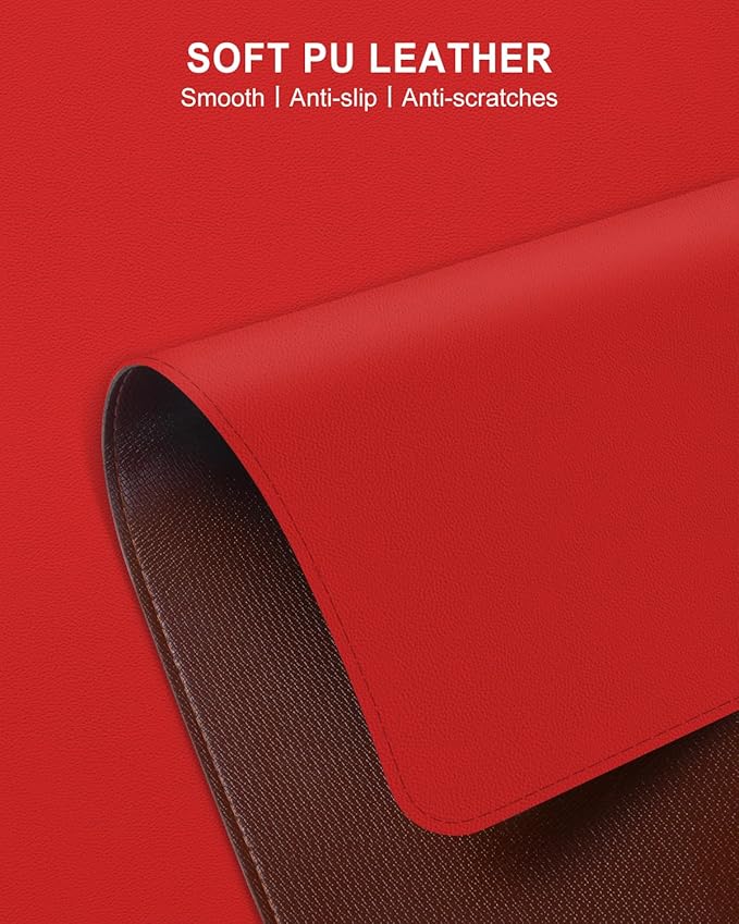 Heated Desk Pad, 31.5" x 13" Leather Non-Slip Warm Desk Pad, Large Mouse Mat with 3 Levels Heating & 3 Hours Auto Shut-Off, Hand and Foot Warmer for Office, Home, Red