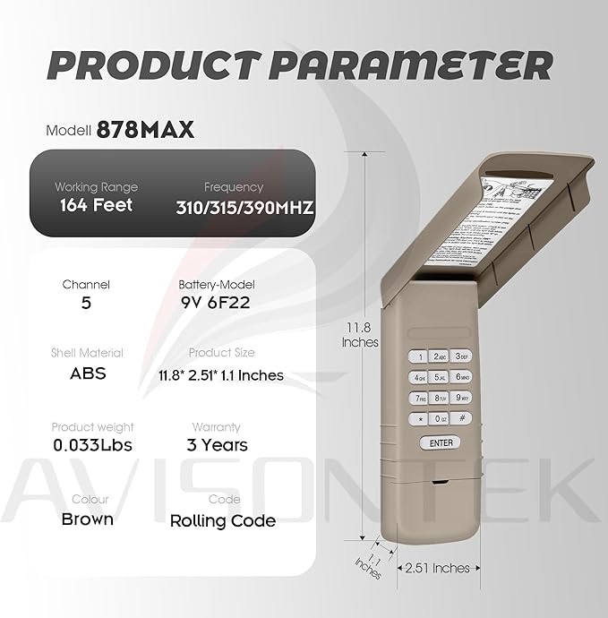 LiftMaster Chamberlain Craftsman Universal Wireless Garage Door Keypad, 878MAX 877LM, Security+2.0 MyQ【3-Year-Warranty】