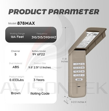 LiftMaster Chamberlain Craftsman Universal Wireless Garage Door Keypad, 878MAX 877LM, Security+2.0 MyQ【3-Year-Warranty】