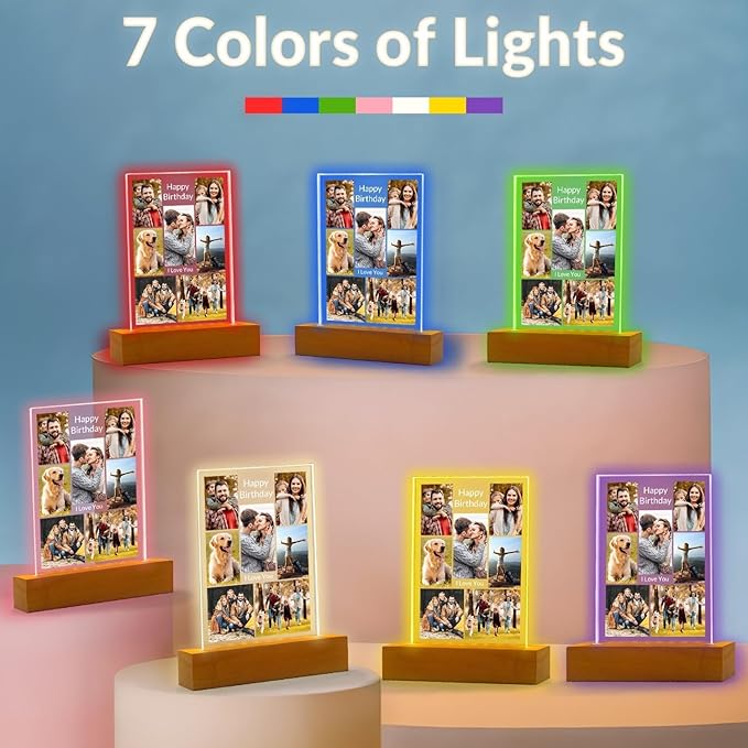 Custom Picture Frames with Photo, Custom Photo Frames with Night Light, Customized Picture Frame, Personalized Valentines Day Gifts for Women Men Her Him Mom Dad Family
