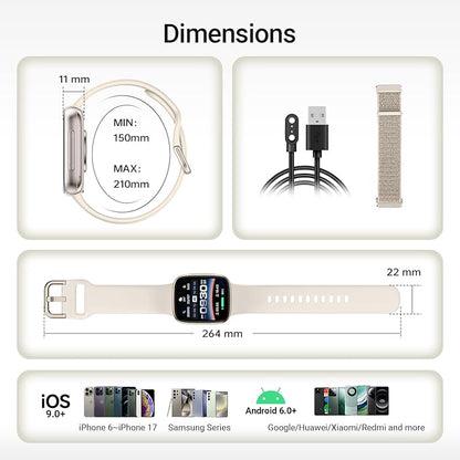 Fitpolo Smart Watch, 1.85" AMOLED Fitness Tracker with Bluetooth Call, Heart Rate/Sleep/SPO₂ Monitor, 100+ Sports Modes, 3ATM Waterproof Smartwatch for Android/iPhone/Samsung, Includes 2 Bands