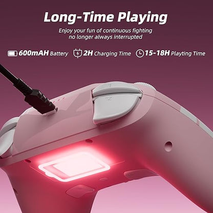 Mytrix Wireless Controllers for Switch/Switch 2, Windows PC iOS Android Steam/Steam Deck, Sakura Pink Bluetooth Controller with Programmable, Hall Effect Joysticks, Adjustable LED Light/Turbo/Vibration