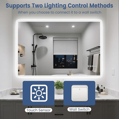 STARLEAD 36"x36" LED-Bathroom-Mirror-with-Lights, Wall-Mounted with Bluetooth Speaker, Anti-Fog, 3 Color Temperature, Dimmable Brightness, Waterproof, Tempered Glass, Frontlit & Backlit