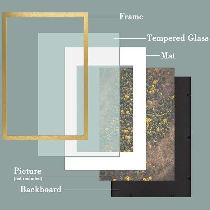 Golden State Art, 16X24 Picture Frame with Mat for 12X18 - High Definition Glass Wall Mounting Horizontal Vertical Display (Gold, 1 Pack)