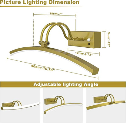 PAIHOME Picture Light for Wall Battery Operated, Rechargeable Picture Light with Smart Motion Sensor, Remote Dimmable & Timer, ‌16in Gold Wireless Art Lighting for Paintings Canvas Gallery Portraits