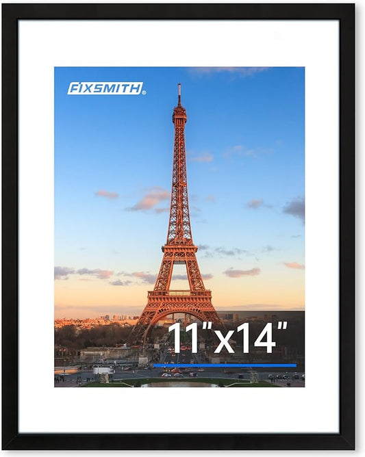 FIXSMITH 11x14 Picture Frame 1 Pack, Photo Frame with HD Plexiglass, Display Pictures 8x10 with Mat or 11x14 Without Mat, Black Picture Frames Collage Wall Decor, Gallary Wall Frame