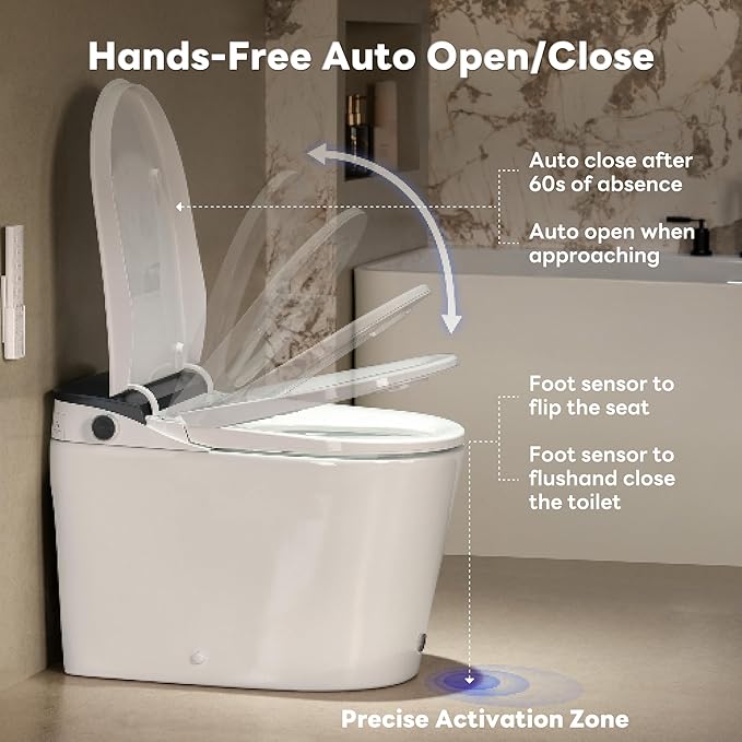 CANEST Smart Toilet with Bidet Built in, Foam Dispenser, Auto Temp Control Wide Heated Seat&0.1s Instant Water, Full-Area Seat Sensor, Auto Open/Close, Foot Sensor, Auto Deodorization, Remote(FC-002)