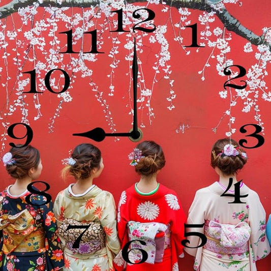 10 in Elegant Kimono Beauties -198 Wood Wall Clock – Digital Time Display, Smart Home Compatible for Bedside or Workspace