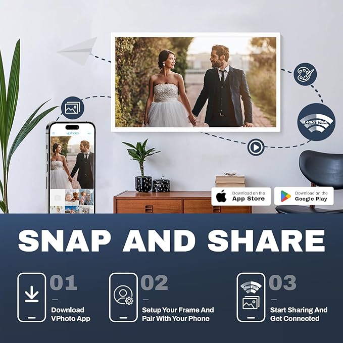 32 Inch FHD Extra Large Digital Picture Frame Touchscreen, 64GB FHD IPS WiFi Digital Photo Frame Remote, Share Photo/Video via Apps, Email, Auto-Rotate, White