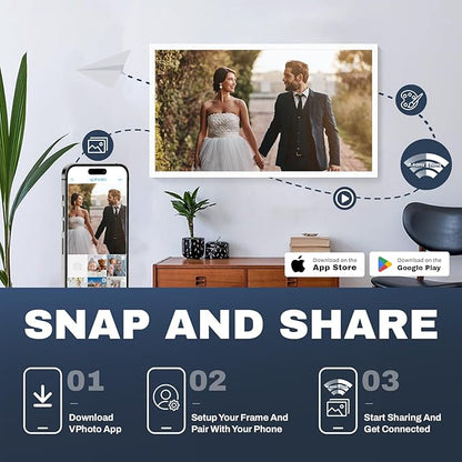 32 Inch FHD Extra Large Digital Picture Frame Touchscreen, 64GB FHD IPS WiFi Digital Photo Frame Remote, Share Photo/Video via Apps, Email, Auto-Rotate, White
