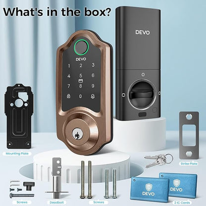 DEVO G8 Smart Lock with Doorbell - 6-in-1 Fingerprint Keyless Entry Deadbolt, Built-in Wi-Fi & APP Control, IP54 Waterproof Auto-Lock for Front Door Security, Easy Install (BHMA Certified)