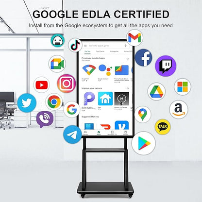 Smart Board 55 Inch, 8+64GB Interactive Whiteboard Google EDLA Certified Rotating Touch Screen, Screen Mirroring for Live Streaming, Classroom, Home and Business (Wall Mount Included)