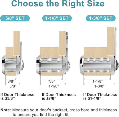 Cabinet Cam Lock Keyed Alike, 1-1/8'' (Length) Cylinder Fits on 7/8'' Max Panel Thickness, Secure File Drawer Mailbox RV Storage Replacement Set, Chrome-Finish Zinc Alloy (1-1/8 Inch 2Pcs)
