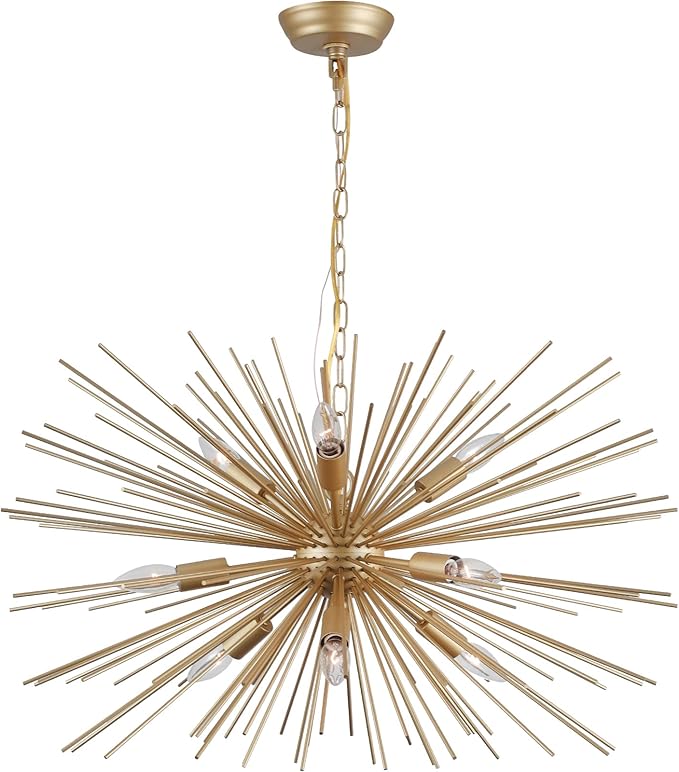 Gold Starburst Chandelier,9-Light Sputnik Chandelier Light Fixture Firework Ceiling Light for Dining Room,Bedroom,Living Room,Kitchen,Entryway,Foyer,29in