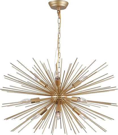 Gold Starburst Chandelier,9-Light Sputnik Chandelier Light Fixture Firework Ceiling Light for Dining Room,Bedroom,Living Room,Kitchen,Entryway,Foyer,29in