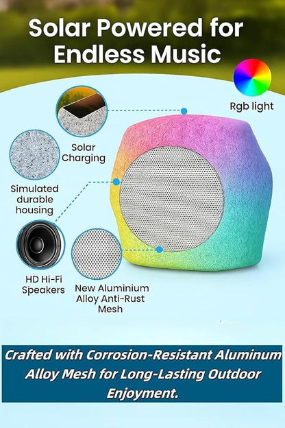 Outdoor Rock Speaker Bluetooth Speakers 48 W Deep Bass (2 Pack) – 16 Hr Playtime, Bluetooth 5.4 TWS Stereo, Aluminum‑Alloy Mesh,IPX5 Waterproof Solar-Powered Speaker Perfect for Pool