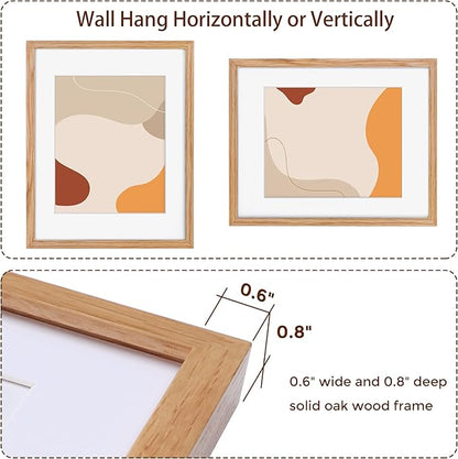 Fun Memories 11x14 Picture Frame, Solid Oak Wood 11 x 14 Photo Frames for Wall, 11 by 14 Frames with Tempered Real Glass, 11x14 Picture Frame with Mat for 8x10, Wooden Wall Gallery 11 x 14 Frame Set