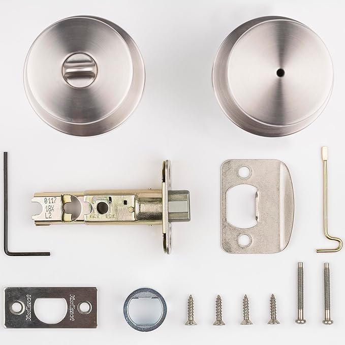 Kwikset Pismo Door Knob Set, 6 Pack with 3 Non-Locking Passage and 3 Locking Keyless Privacy Handles, with Round Rose, Featuring Microban Protection in Satin Nickel