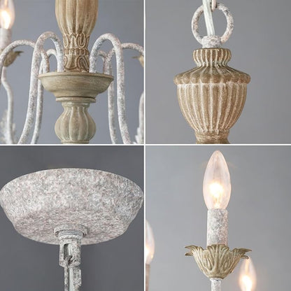 French Country Chandelier,6-Light Distressed Antique Brown Metal Farmhouse Chandelier for Dining Room Light Fixture Candle Pendant Light Fixtures Hanging for Kitchen Island Living Room Bedroom